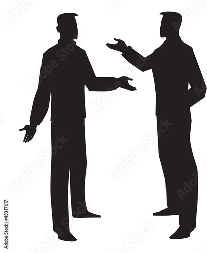 Silhouette of two men talking, illustration