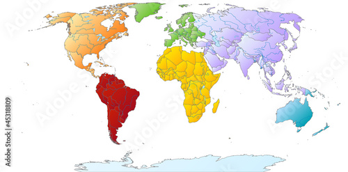 Weltkarte mit farbigen Kontinenten