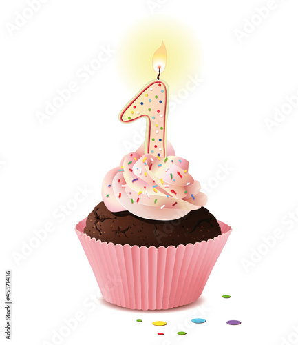 Cupcake mit Kerze und die Zahl 1