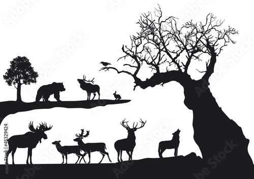 knorriger Baum mit Wildtieren