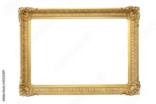 Old gilded frame isolated on white background