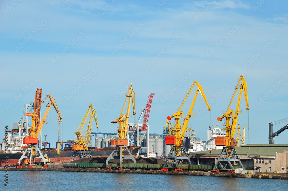 Cargo crane freight traine and coal in port
