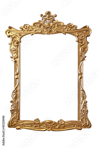 Old gilded frame isolated on white background