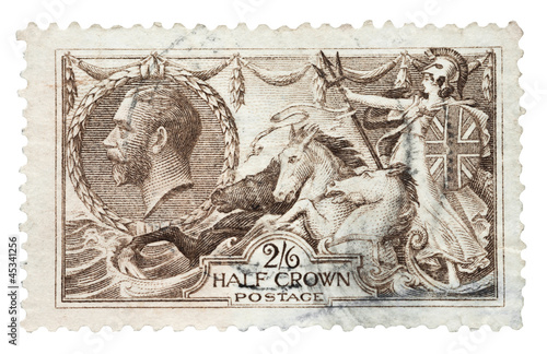 King George V and Rule Britannia UK mail stamp, circa 1915 photo