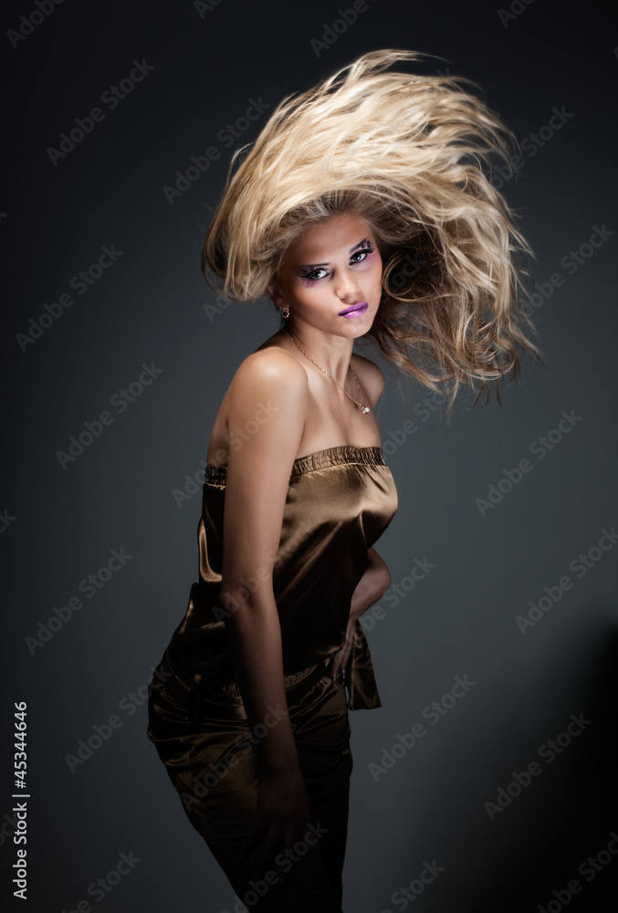 Naklejka premium Beautiful girl with great fly-away hair