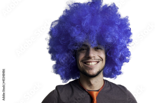 Crazy guy with blue wig