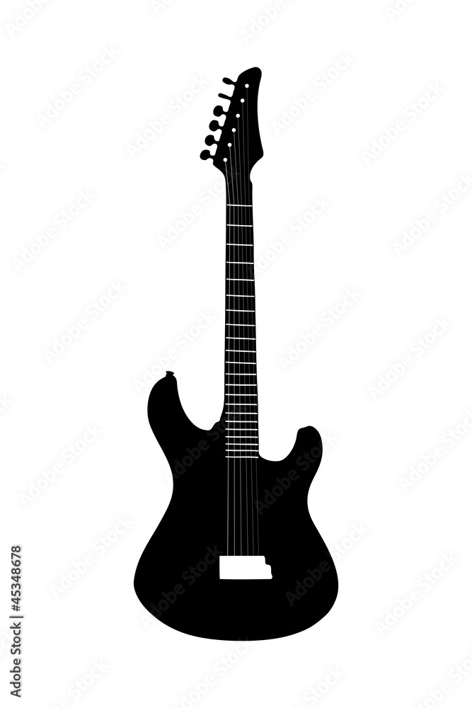 A silhouette of an electric guitar