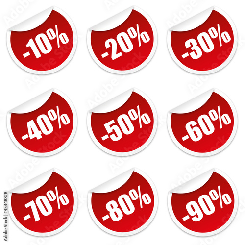 Rabatt Sticker 10 bis 90 Prozent (Rot)