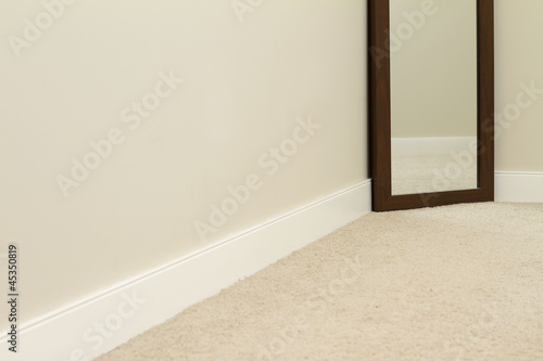 Empty room with carpet and mirror. 