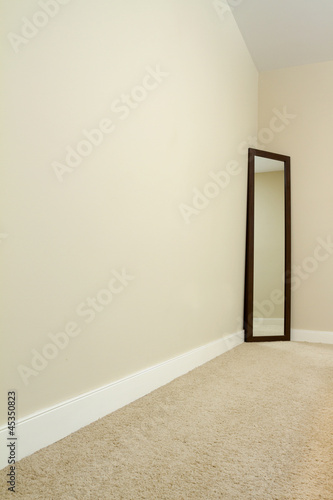 Empty room with carpet and mirror. 