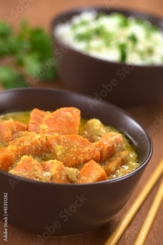Bowl of vegetarian sweet potato and coconut curry