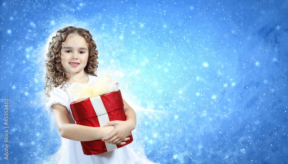 Happy girl opening gift box Happy girl opening gift box