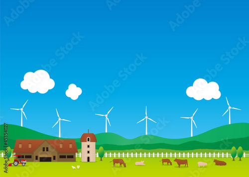 農場と風力発電