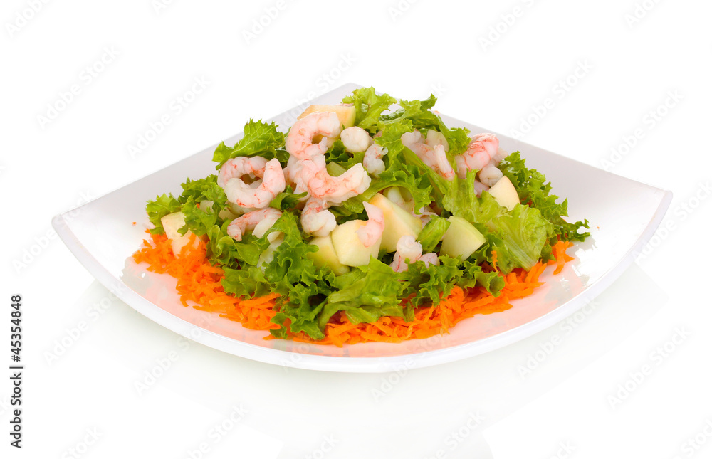 Delicious marinated shrimp in plate isolated on white Delicious marinated shrimp in plate isolated on white