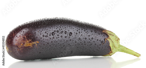 Fresh eggplant with water drops isolated on white