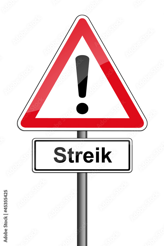 Warnschild RAL 3001 signalrot freigestellt - Streik Warnschild RAL 3001 signalrot freigestellt - Streik