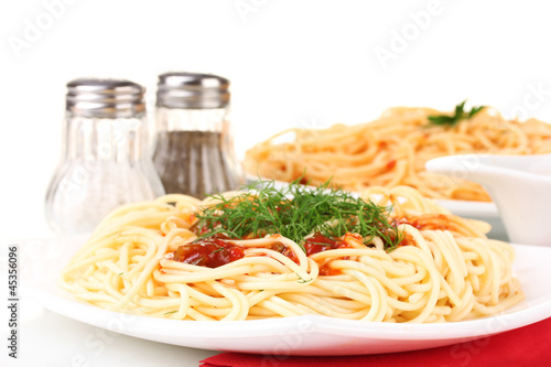 composition of delicious cooked spaghetti with tomato sauce
