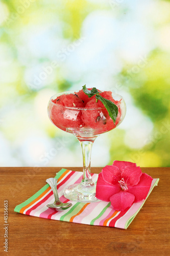 Watermelon ice cream in a glass goblet photo