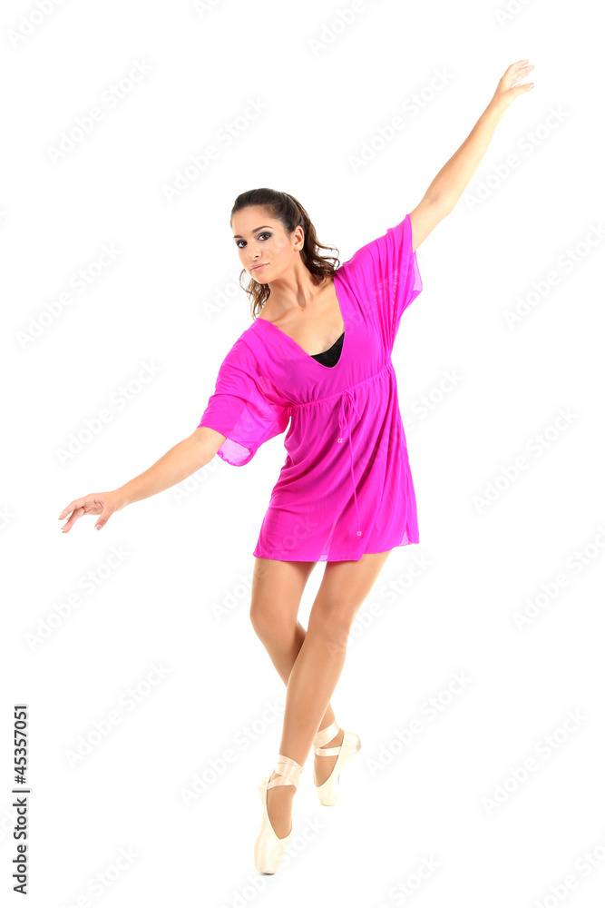 beautiful young ballerina in a pink dress isolated on white beautiful young ballerina in a pink dress isolated on white