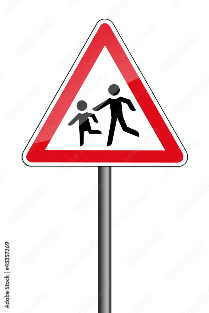 Warnschild RAL 3001 signalrot freigestellt - Spilende Kinder Warnschild RAL 3001 signalrot freigestellt - Spilende Kinder