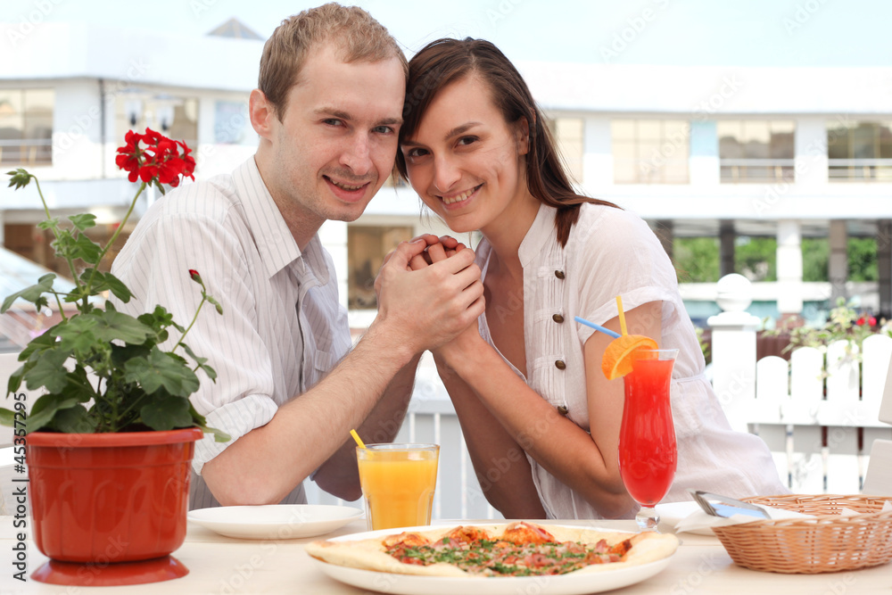 Young couple in cafe Young couple in cafe