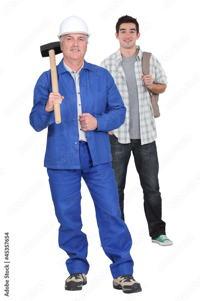Construction worker and a college student Construction worker and a college student