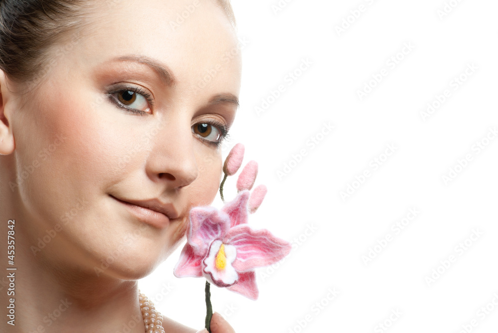 Fresh clear healthy skin on the face of beautiful woman