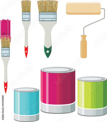 Set Of Brushes And Paints For Walls