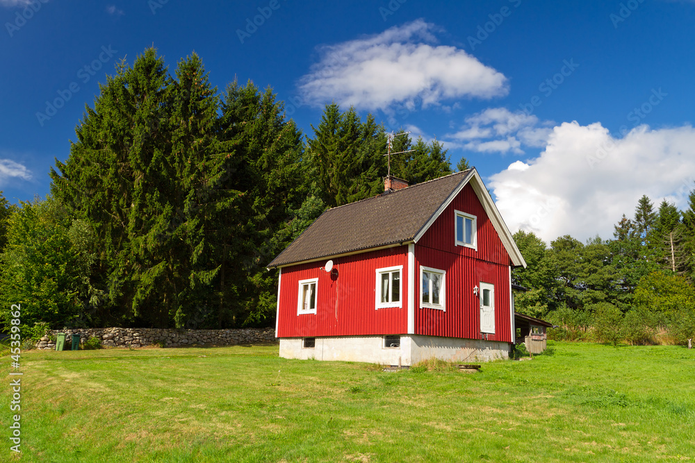 Traditional red Swedish cottage house