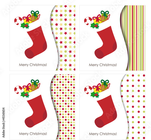 Christmas greeting card with stocking full of presents