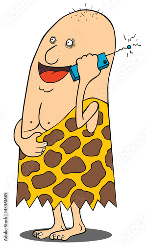 Caveman talking on phone