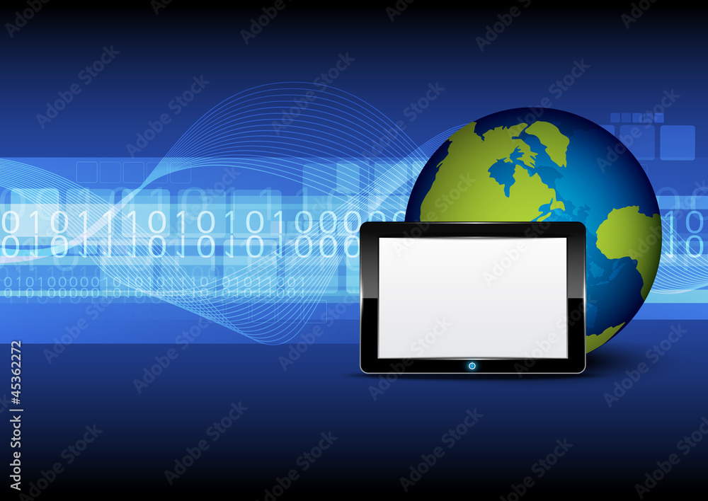 tablet computer and globe on digital background tablet computer and globe on digital background