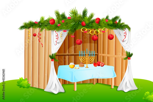 vector illustration of decorated sukkah for celebrating Sukkot