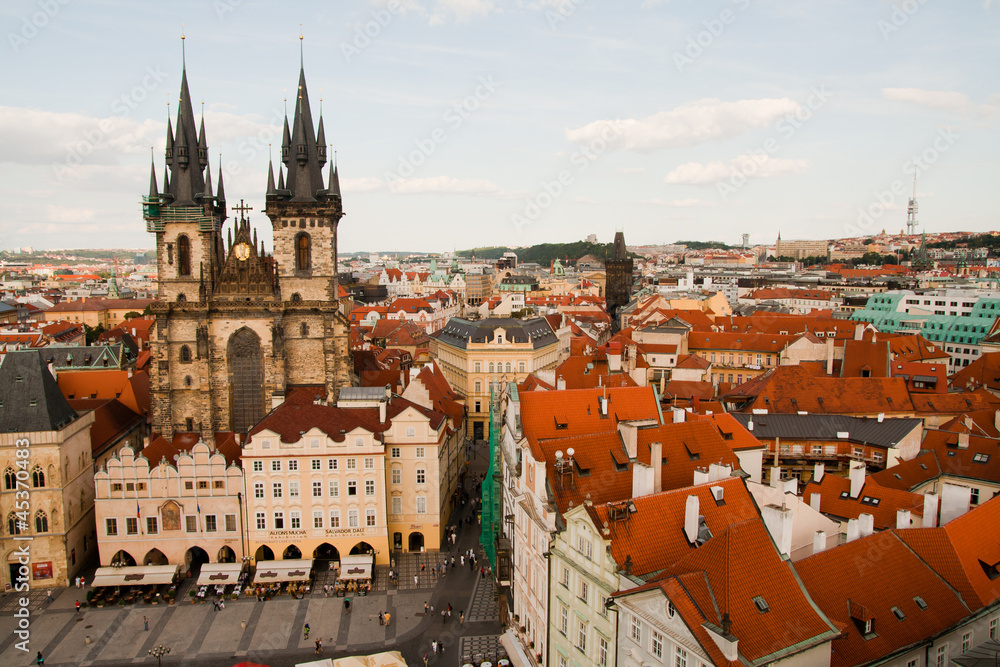 Aerial view of Prague - Church of Our Lady before Týn