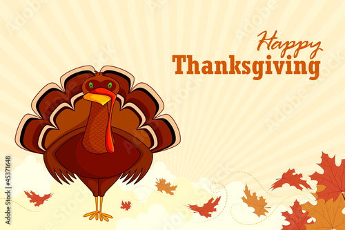vector illustration of turkey with maple wishing Thanskgiving