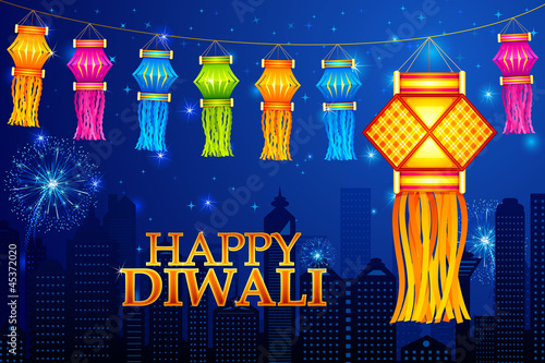 vector illustration of colorful diwali hanging lantern