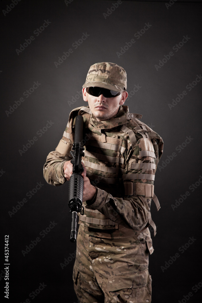 Modern soldier with rifle Modern soldier with rifle