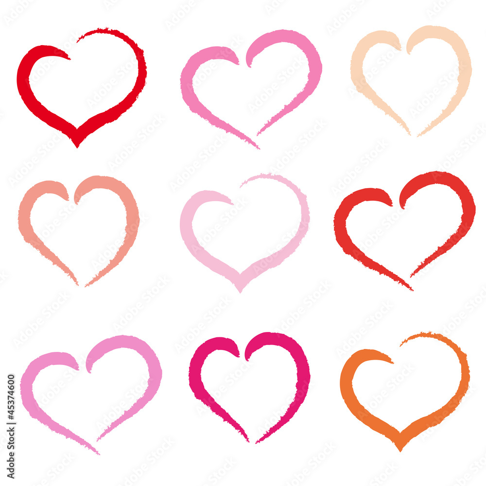set of drawn hearts