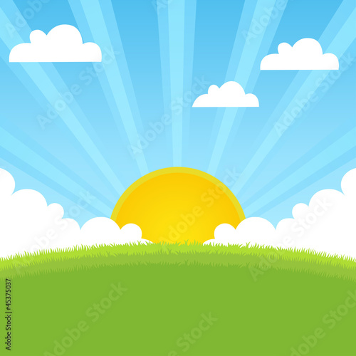 Summer landscape with grass, blue sky