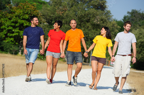 Group of Friends Walking Outside,