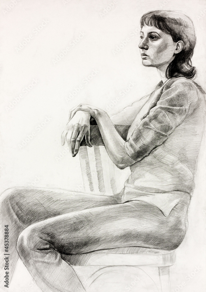 Naklejka premium Woman sitting sketch