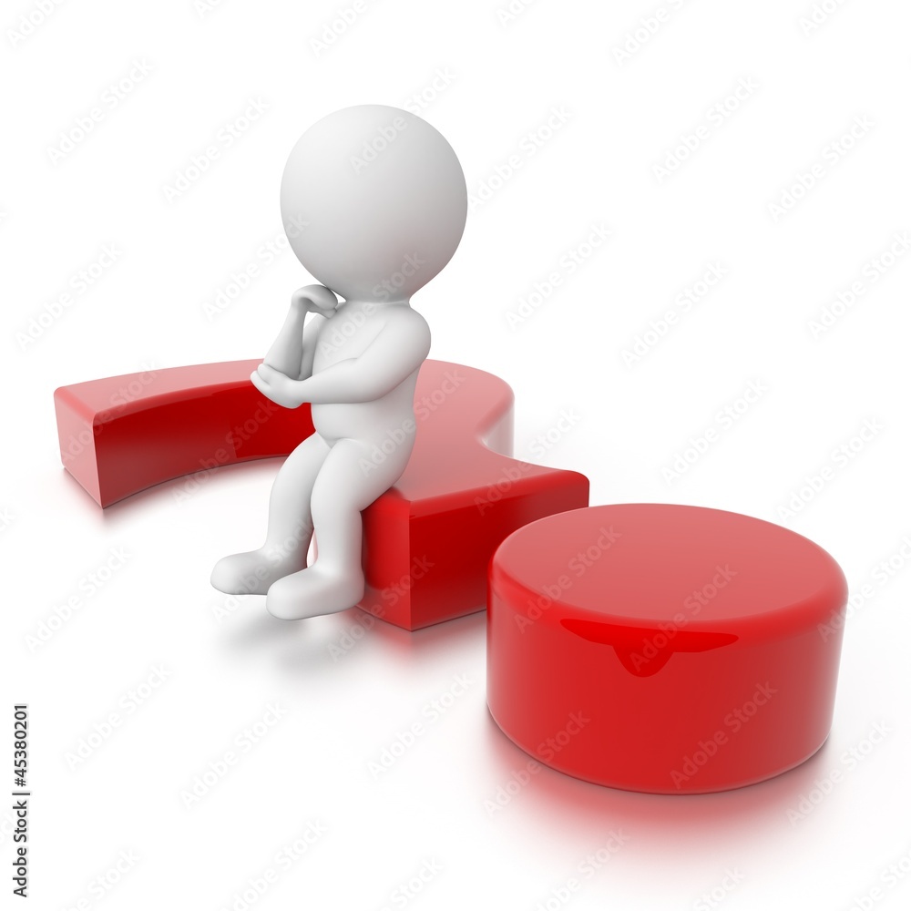 3d human thinking on red question mark 3d human thinking on red question mark