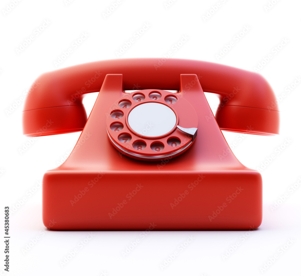 3d red retro phone isolated on white background 3d red retro phone isolated on white background