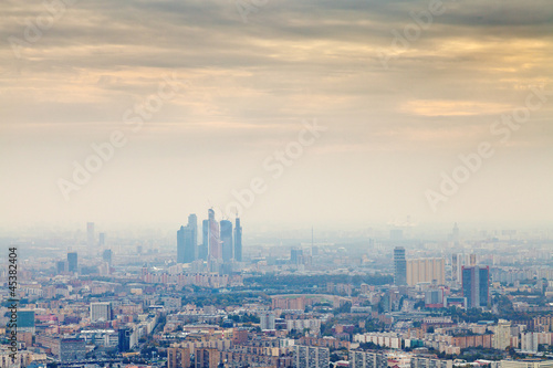 yellow smog autumn sunset under Moscow city © vvoe