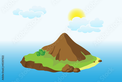 Blue Sea and Island with Mountain, vector