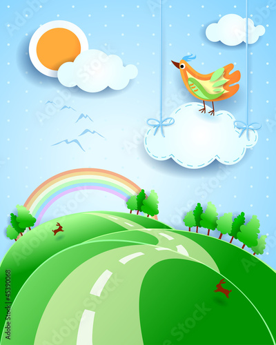 Fantasy landscape with bird