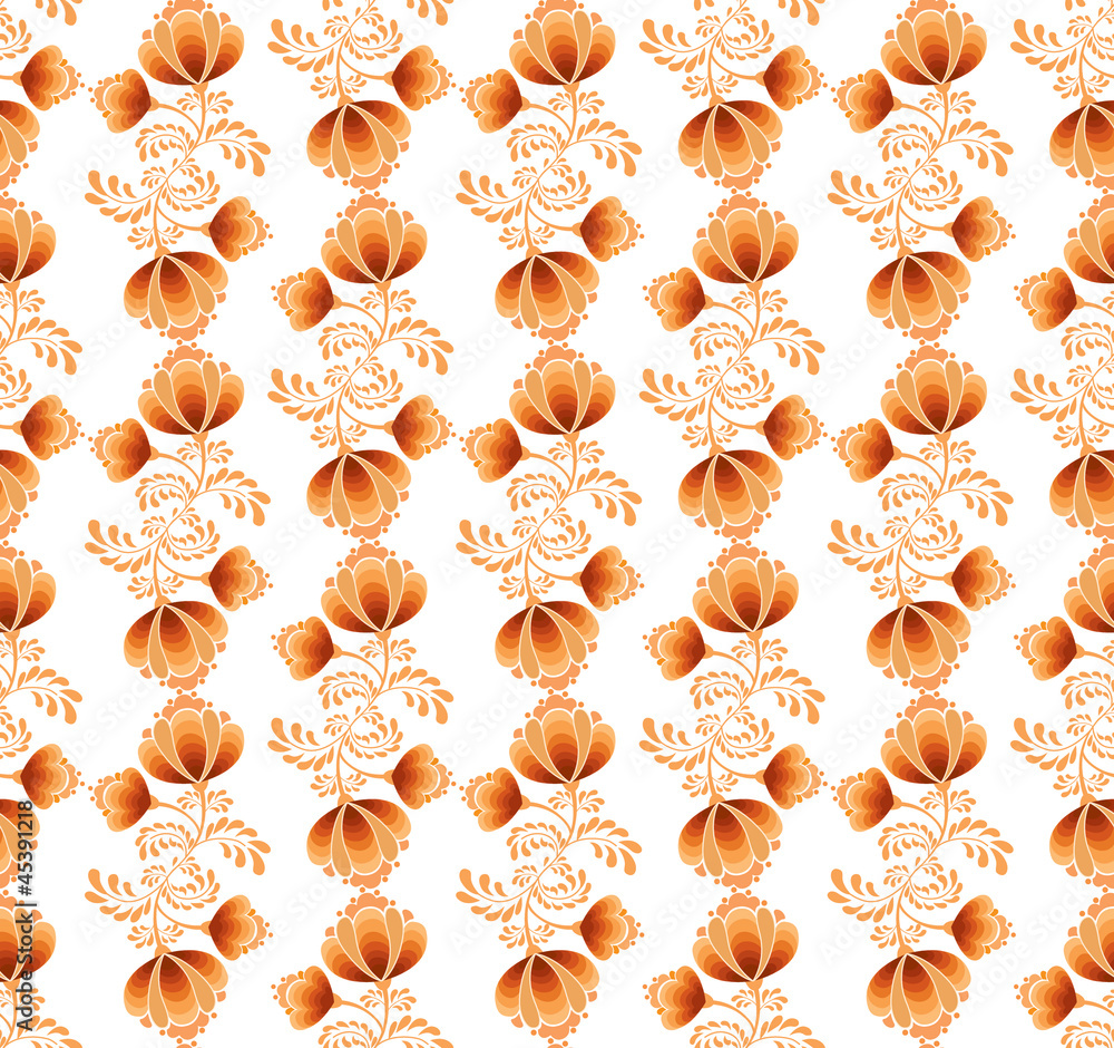 floral seamless pattern with flowers on white in russian style