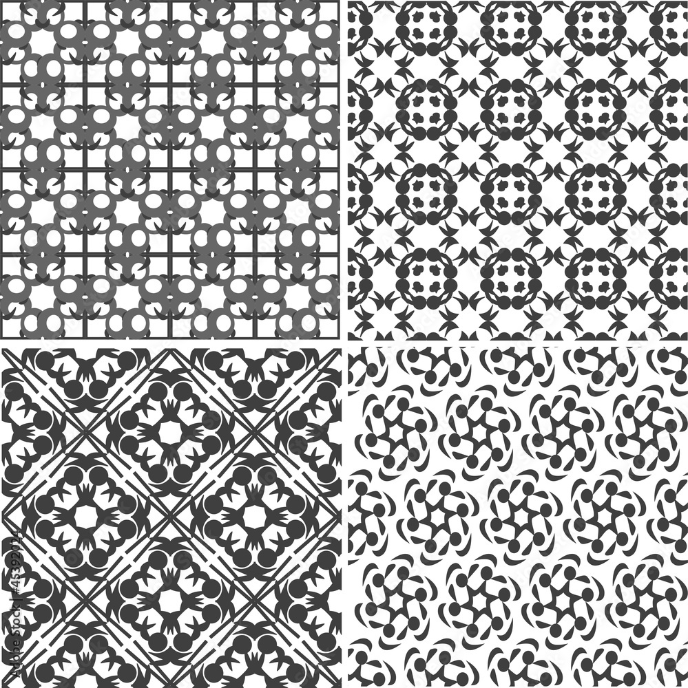 four vector seamless floral monochrome patterns texture