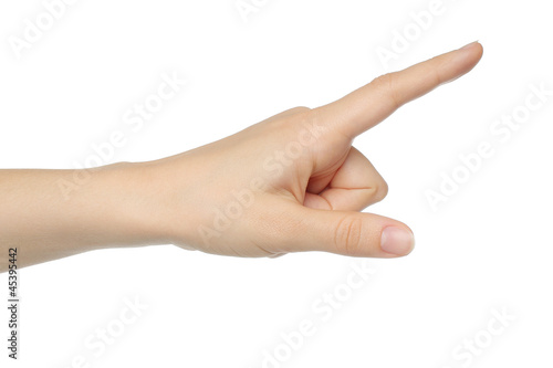 Woman hand on white background