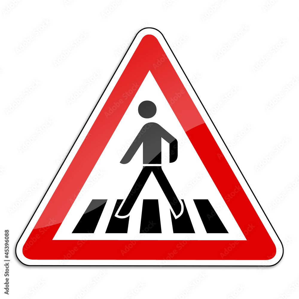 Warnschild RAL 3001 signalrot freigestellt - Fußgängerüberweg Warnschild RAL 3001 signalrot freigestellt - Fußgängerüberweg